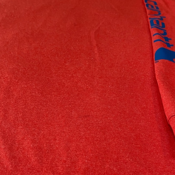 Carhartt Men's Bold Red Long Sleeve Tee with Blue Logo - Picture 4 of 5